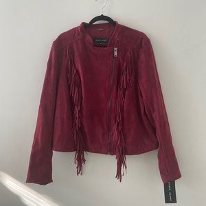 Black Rivet Western Fringe Faux Leather Moto Jacket Size XXL
